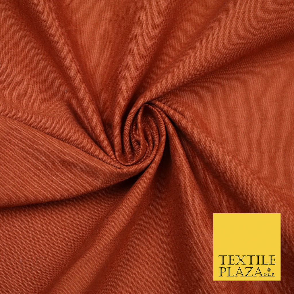 RUST BURNT AUTUMNAL ORANGE Premium Plain 100% Cotton Canvas Fabric Upholstery Dress Bags Craft Material 57" 5586