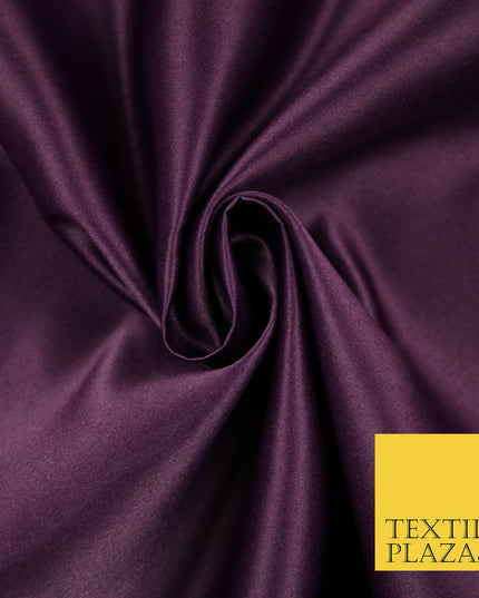 DEEP PLUM PURPLE Luxury Plain Smooth Matt Duchess Satin Fabric Material Bridal Wedding Dress 58" 5618