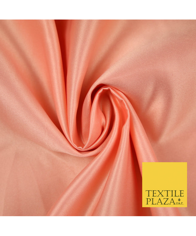 BRIGHT DEEP PEACH Luxury Plain Smooth Matt Duchess Satin Fabric Material Bridal Wedding Dress 58" 5631