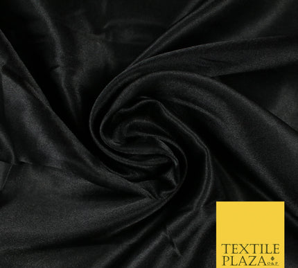 BLACK Luxury Plain Smooth Shiny Lightweight Poly Satin Fabric Dress Lining Material 58" 5645