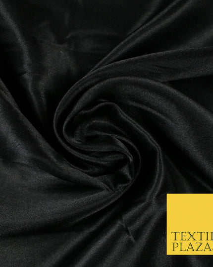 BLACK Luxury Plain Smooth Shiny Lightweight Poly Satin Fabric Dress Lining Material 58" 5645