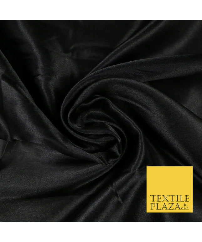 BLACK Luxury Plain Smooth Shiny Lightweight Poly Satin Fabric Dress Lining Material 58" 5645
