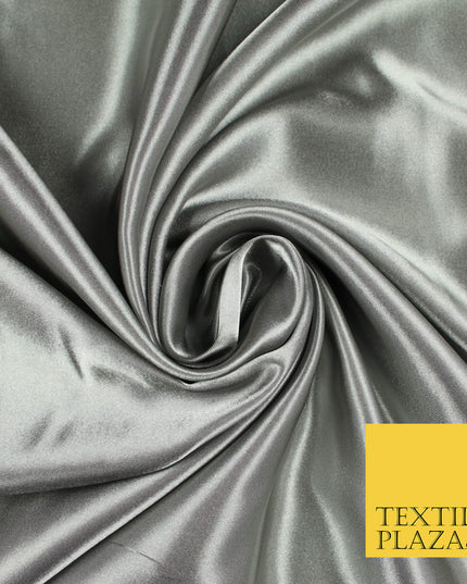 SILVER GREY Luxury Plain Smooth Shiny Lightweight Poly Satin Fabric Dress Lining Material 58" 5647
