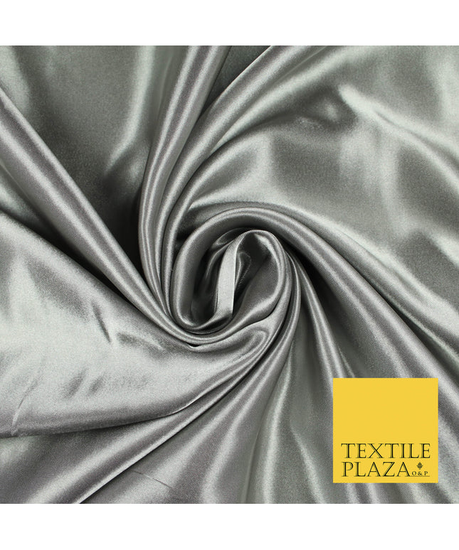 SILVER GREY Luxury Plain Smooth Shiny Lightweight Poly Satin Fabric Dress Lining Material 58" 5647