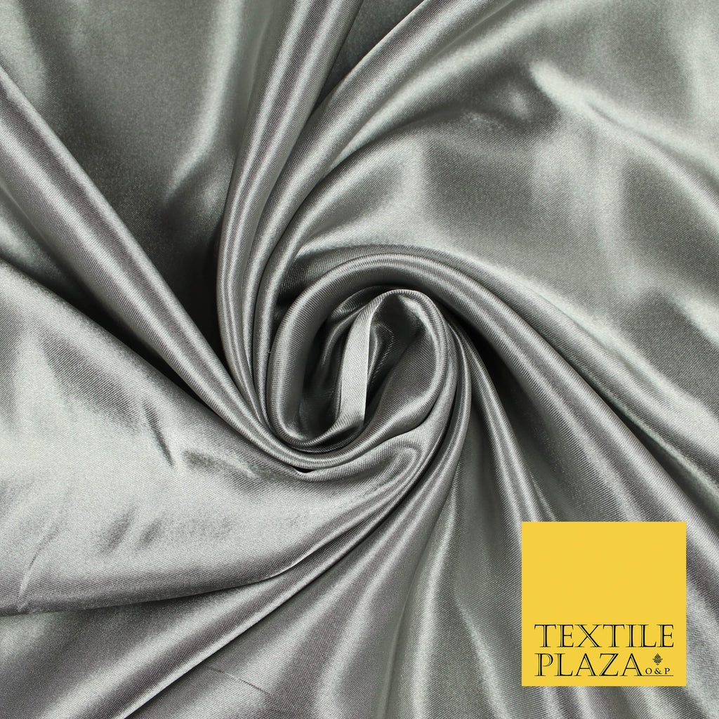 SILVER GREY Luxury Plain Smooth Shiny Lightweight Poly Satin Fabric Dress Lining Material 58" 5647