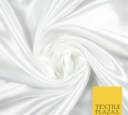 WHITE Luxury Plain Smooth Shiny Lightweight Poly Satin Fabric Dress Lining Material 58" 5648