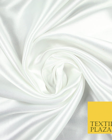 WHITE Luxury Plain Smooth Shiny Lightweight Poly Satin Fabric Dress Lining Material 58" 5648
