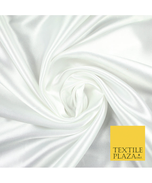 WHITE Luxury Plain Smooth Shiny Lightweight Poly Satin Fabric Dress Lining Material 58" 5648