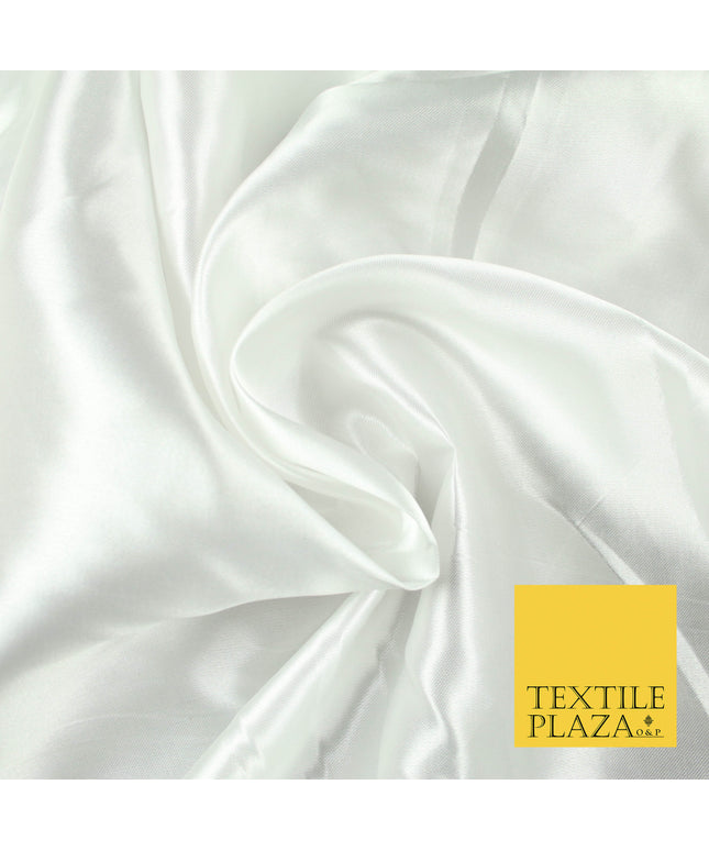 OFF WHITE Luxury Plain Smooth Shiny Lightweight Poly Satin Fabric Dress Lining Material 58" 5649