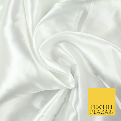 OFF WHITE Luxury Plain Smooth Shiny Lightweight Poly Satin Fabric Dress Lining Material 58" 5649