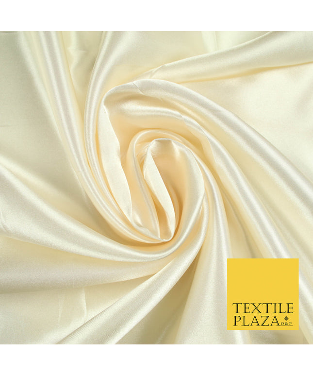 IVORY / VANILLA Luxury Plain Smooth Shiny Lightweight Poly Satin Fabric Dress Lining Material 58" 5651