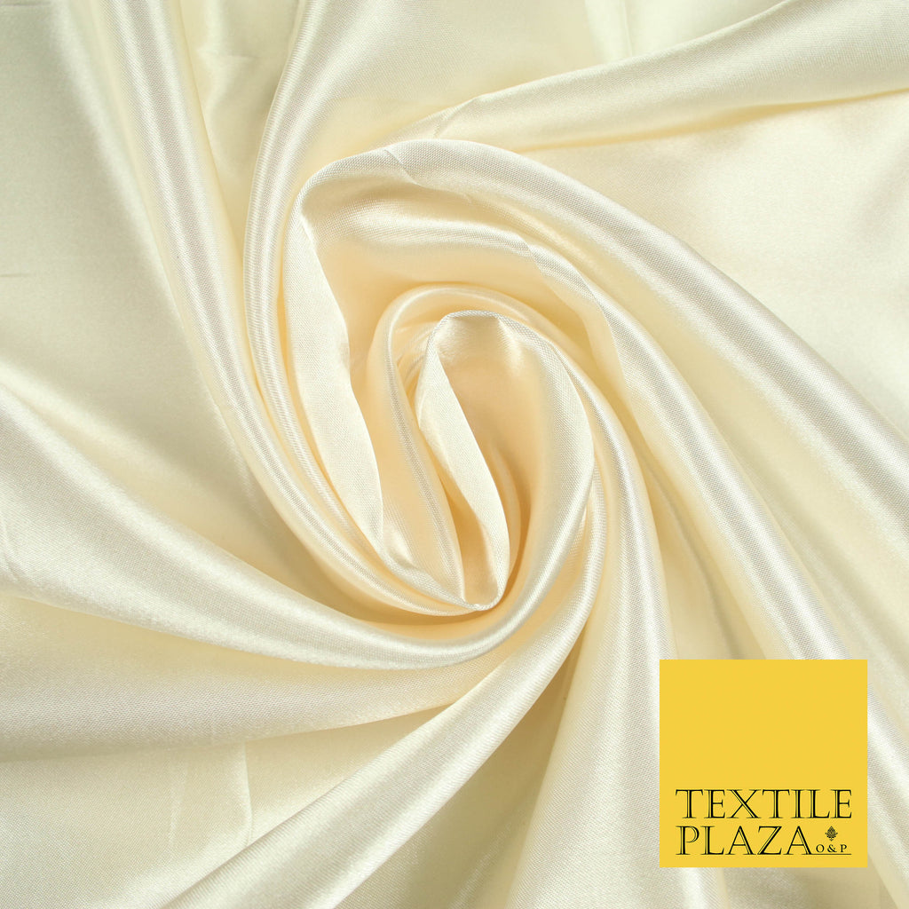 IVORY / VANILLA Luxury Plain Smooth Shiny Lightweight Poly Satin Fabric Dress Lining Material 58" 5651