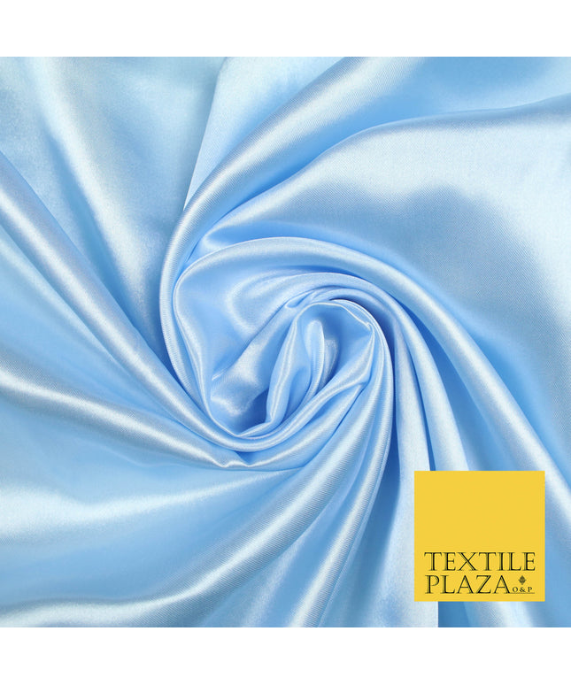BABY BLUE Luxury Plain Smooth Shiny Lightweight Poly Satin Fabric Dress Lining Material 58" 5663
