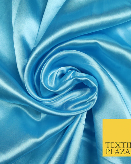 SKY BLUE Luxury Plain Smooth Shiny Lightweight Poly Satin Fabric Dress Lining Material 58" 5665