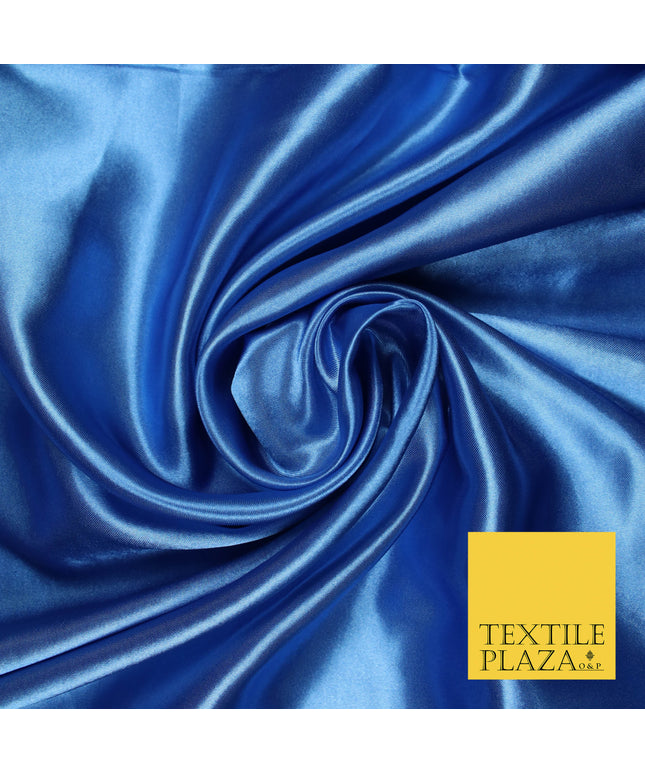 COBALT BLUE Luxury Plain Smooth Shiny Lightweight Poly Satin Fabric Dress Lining Material 58" 5667