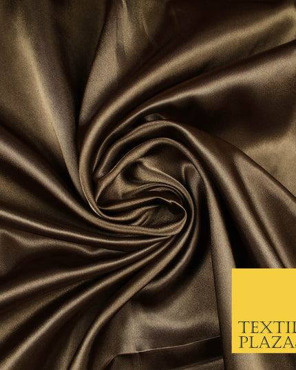 BROWN Luxury Plain Smooth Shiny Lightweight Poly Satin Fabric Dress Lining Material 58" 5679