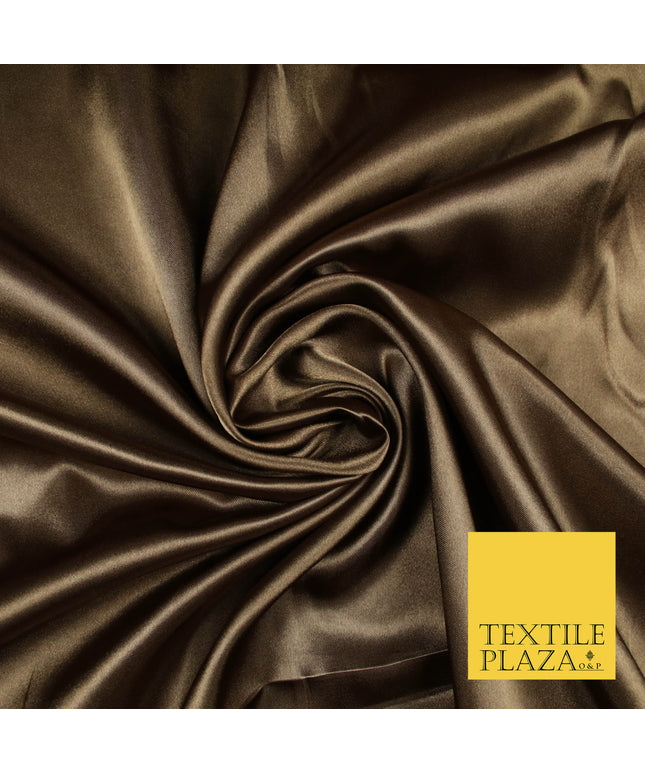BROWN Luxury Plain Smooth Shiny Lightweight Poly Satin Fabric Dress Lining Material 58" 5679