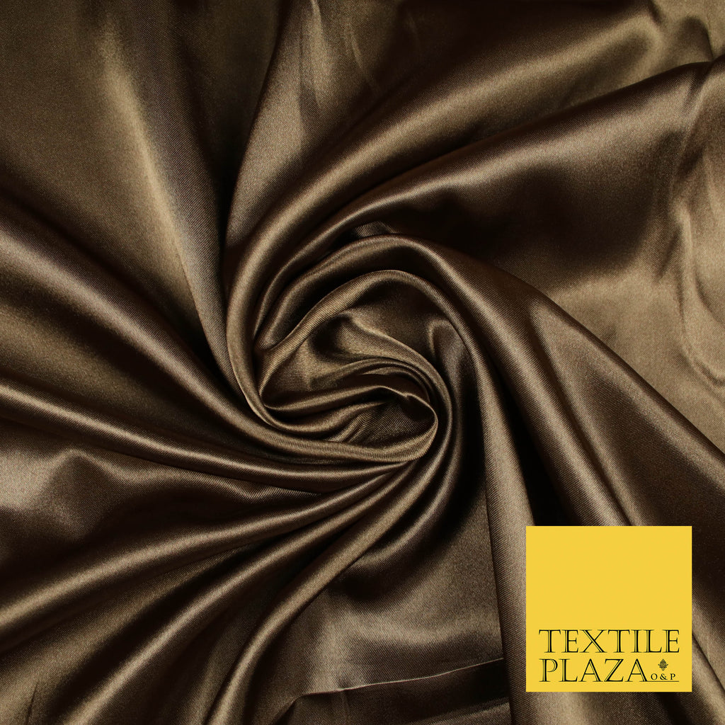 BROWN Luxury Plain Smooth Shiny Lightweight Poly Satin Fabric Dress Lining Material 58" 5679