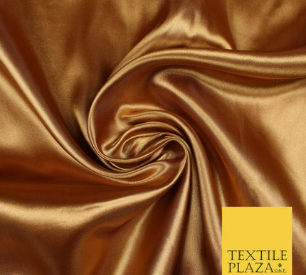 GINGER TAN BROWN Luxury Plain Smooth Shiny Lightweight Poly Satin Fabric Dress Lining Material 58" 5680