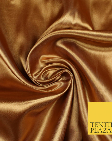 GINGER TAN BROWN Luxury Plain Smooth Shiny Lightweight Poly Satin Fabric Dress Lining Material 58" 5680