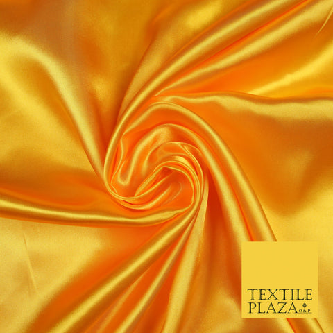 SAFFRON YELLOW Luxury Plain Smooth Shiny Lightweight Poly Satin Fabric Dress Lining Material 58" 5681