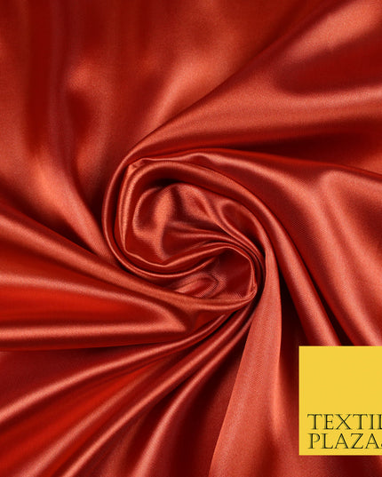 RUST TERRACOTTA Luxury Plain Smooth Shiny Lightweight Poly Satin Fabric Dress Lining Material 58" 5686