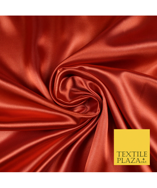 RUST TERRACOTTA Luxury Plain Smooth Shiny Lightweight Poly Satin Fabric Dress Lining Material 58" 5686