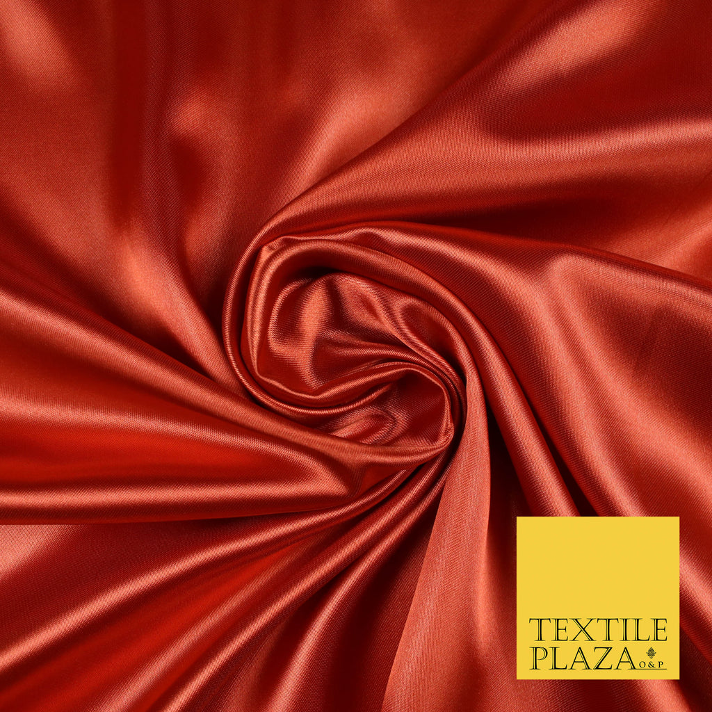 RUST TERRACOTTA Luxury Plain Smooth Shiny Lightweight Poly Satin Fabric Dress Lining Material 58" 5686