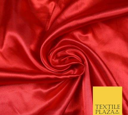 BRIGHT RED Luxury Plain Smooth Shiny Lightweight Poly Satin Fabric Dress Lining Material 58" 5687