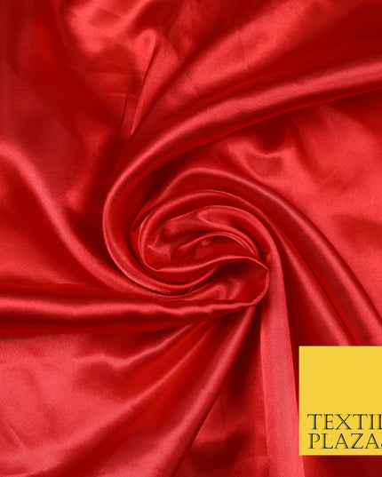 BRIGHT RED Luxury Plain Smooth Shiny Lightweight Poly Satin Fabric Dress Lining Material 58" 5687