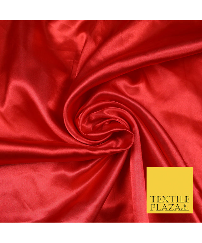 BRIGHT RED Luxury Plain Smooth Shiny Lightweight Poly Satin Fabric Dress Lining Material 58" 5687