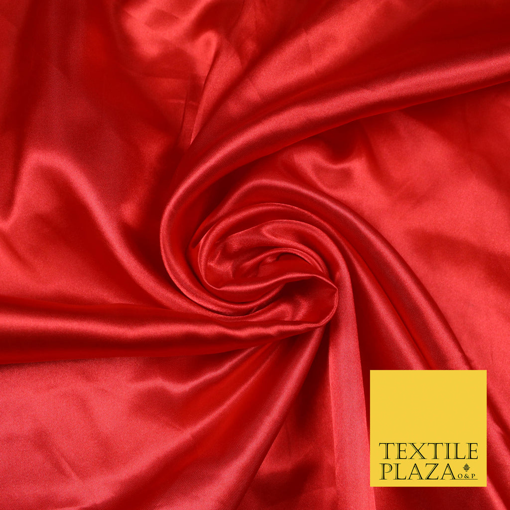 BRIGHT RED Luxury Plain Smooth Shiny Lightweight Poly Satin Fabric Dress Lining Material 58" 5687