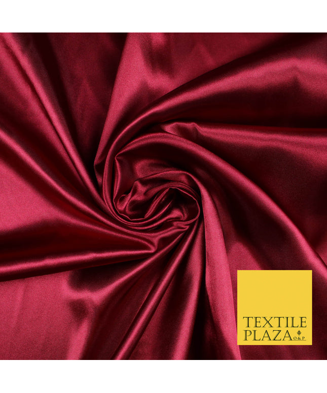 DEEP MAROON RED Luxury Plain Smooth Shiny Lightweight Poly Satin Fabric Dress Lining Material 58" 5689