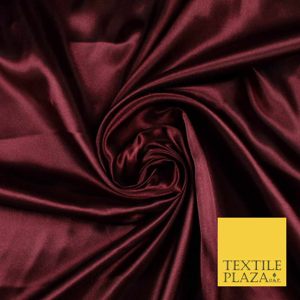 WINE BURGUNDY Luxury Plain Smooth Shiny Lightweight Poly Satin Fabric Dress Lining Material 58" 5690