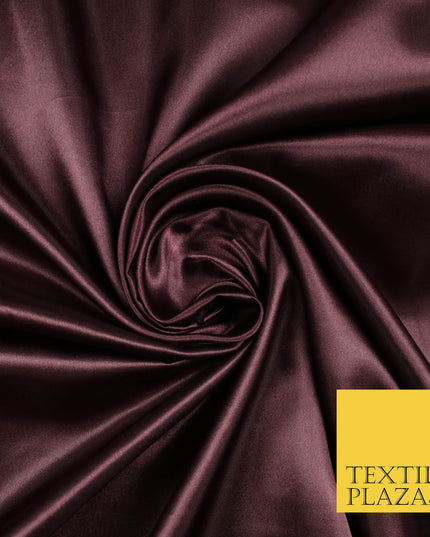 AUBERGINE PLUM Luxury Plain Smooth Shiny Lightweight Poly Satin Fabric Dress Lining Material 58" 5691