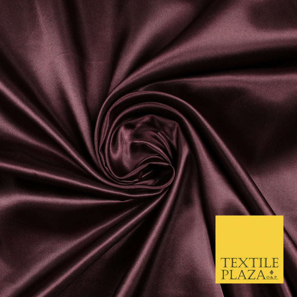 AUBERGINE PLUM Luxury Plain Smooth Shiny Lightweight Poly Satin Fabric Dress Lining Material 58" 5691