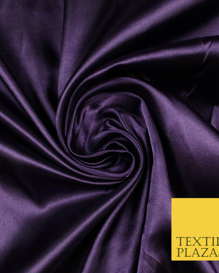 DARK PURPLE Luxury Plain Smooth Shiny Lightweight Poly Satin Fabric Dress Lining Material 58" 5692