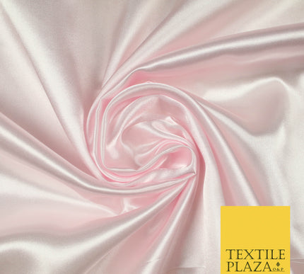 PALE BABY PINK Luxury Plain Smooth Shiny Lightweight Poly Satin Fabric Dress Lining Material 58" 5698
