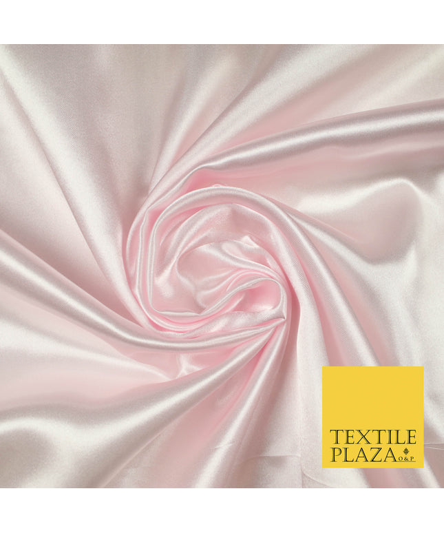 PALE BABY PINK Luxury Plain Smooth Shiny Lightweight Poly Satin Fabric Dress Lining Material 58" 5698