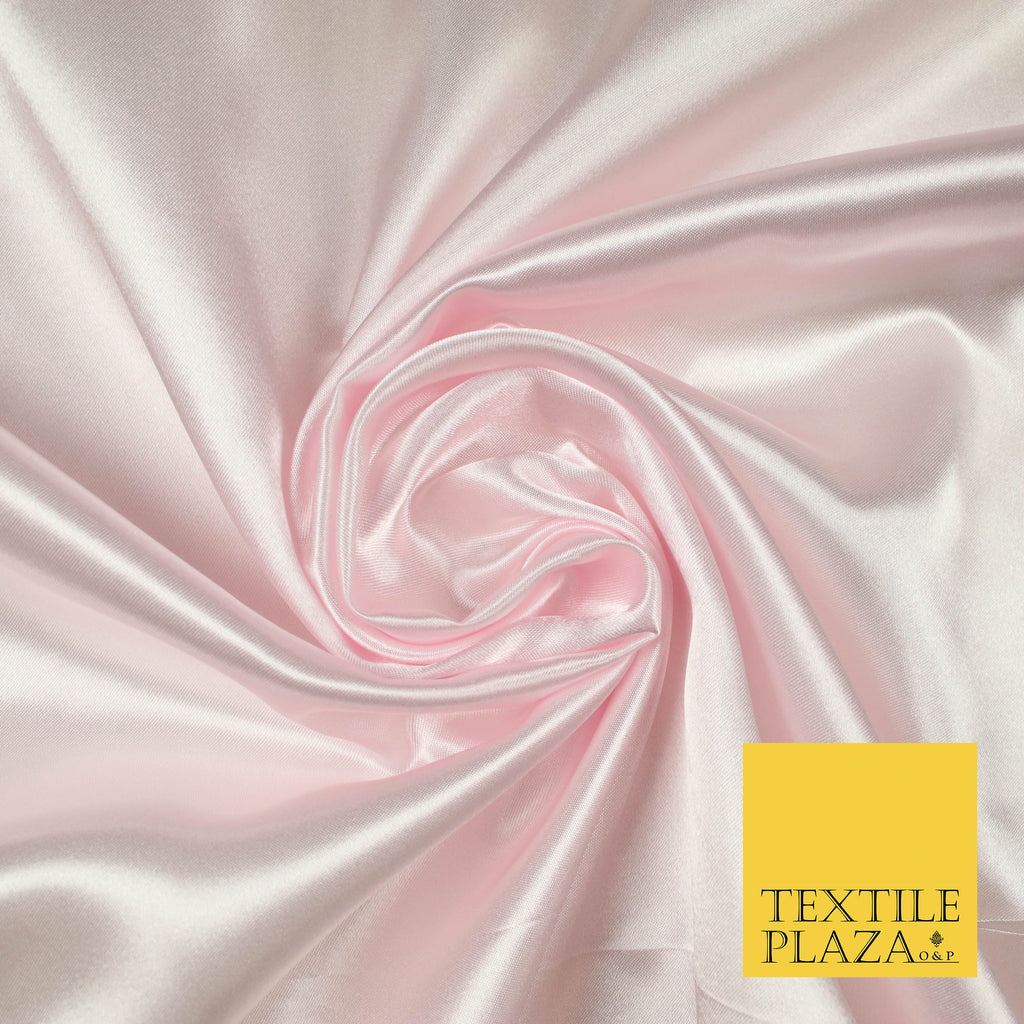 PALE BABY PINK Luxury Plain Smooth Shiny Lightweight Poly Satin Fabric Dress Lining Material 58" 5698