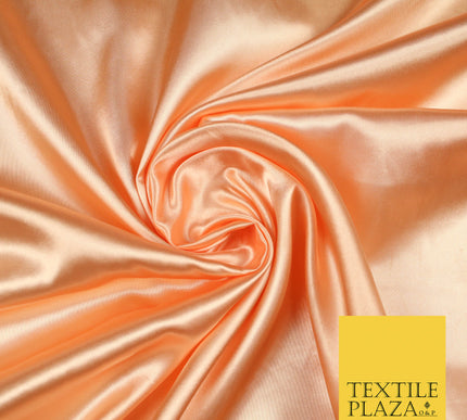 PEACH Luxury Plain Smooth Shiny Lightweight Poly Satin Fabric Dress Lining Material 58" 5705