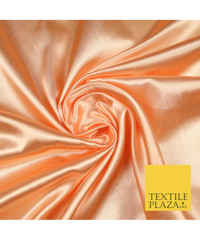 PEACH Luxury Plain Smooth Shiny Lightweight Poly Satin Fabric Dress Lining Material 58" 5705