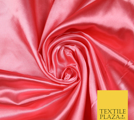 SALMON PINK Luxury Plain Smooth Shiny Lightweight Poly Satin Fabric Dress Lining Material 58" 5707