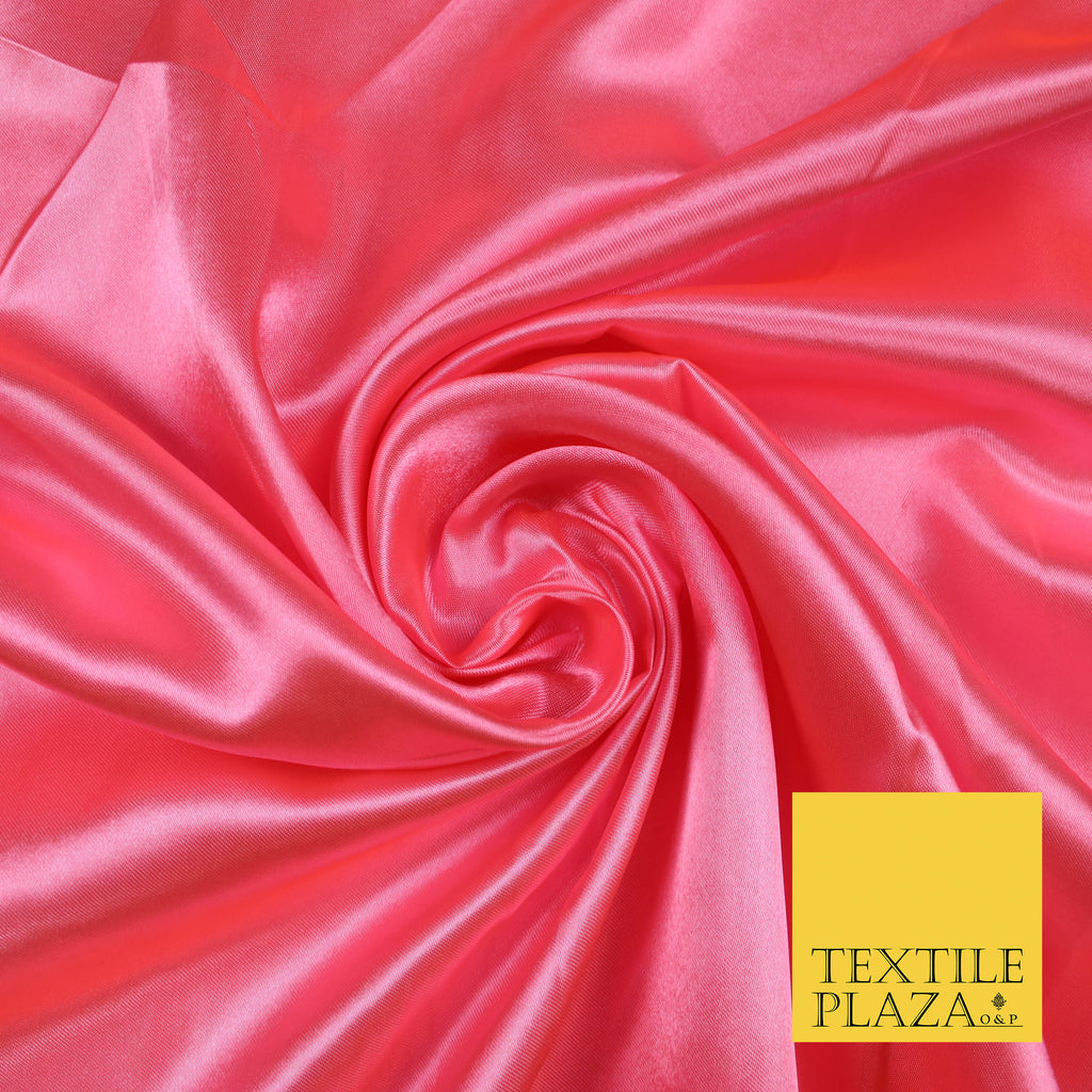 BRIGHT CORAL Luxury Plain Smooth Shiny Lightweight Poly Satin Fabric Dress Lining Material 58" 5708