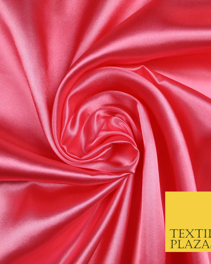 BUBBLEGUM PINK Luxury Plain Smooth Shiny Lightweight Poly Satin Fabric Dress Lining Material 58" 5709