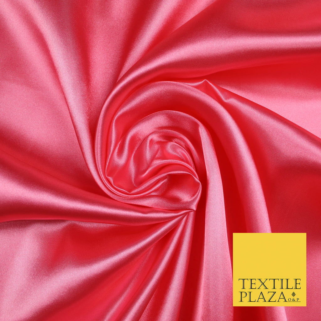 BUBBLEGUM PINK Luxury Plain Smooth Shiny Lightweight Poly Satin Fabric Dress Lining Material 58" 5709
