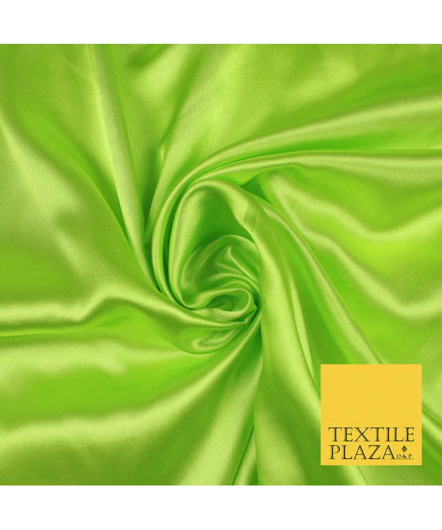 FLO LIME GREEN Luxury Plain Smooth Shiny Lightweight Poly Satin Fabric Dress Lining Material 58" 5712
