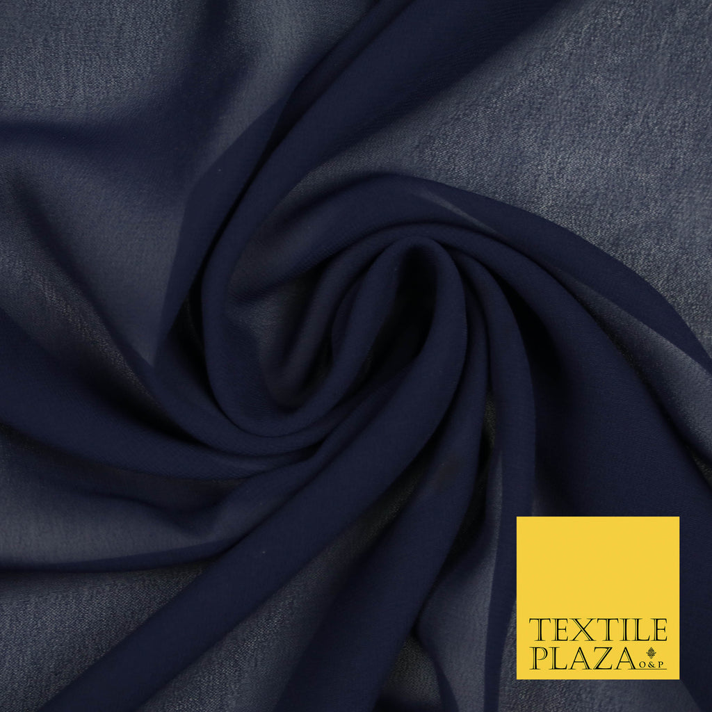 DARK NAVY BLUE Premium Plain Dyed Chiffon Fine Soft Georgette Sheer Dress Fabric 5739