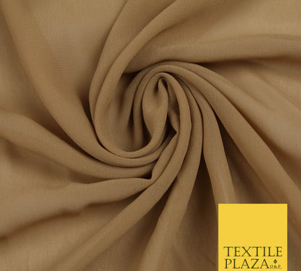 TAN GOLD Premium Plain Dyed Chiffon Fine Soft Georgette Sheer Dress Fabric 5758