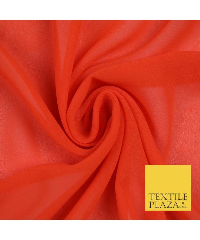 FLAMINGO ORANGE Premium Plain Dyed Chiffon Fine Soft Georgette Sheer Dress Fabric 5765